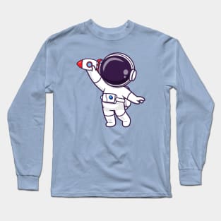 Cute Astronaut Playing Rocket Toy Cartoon Long Sleeve T-Shirt